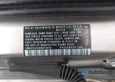 2013 Volkswagen Beetle 2.5L z USA, uszkodzony, nr VIN 3VWJP7AT5DM675649